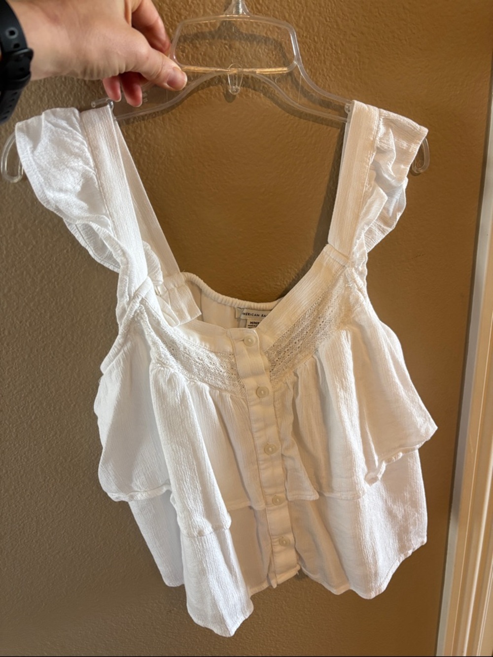 American Eagle Outfitters White Ruffle Button-Front Camisole